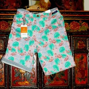 NEW* Printed Cotton Stretch Flip Cuff Flamingo Shorts